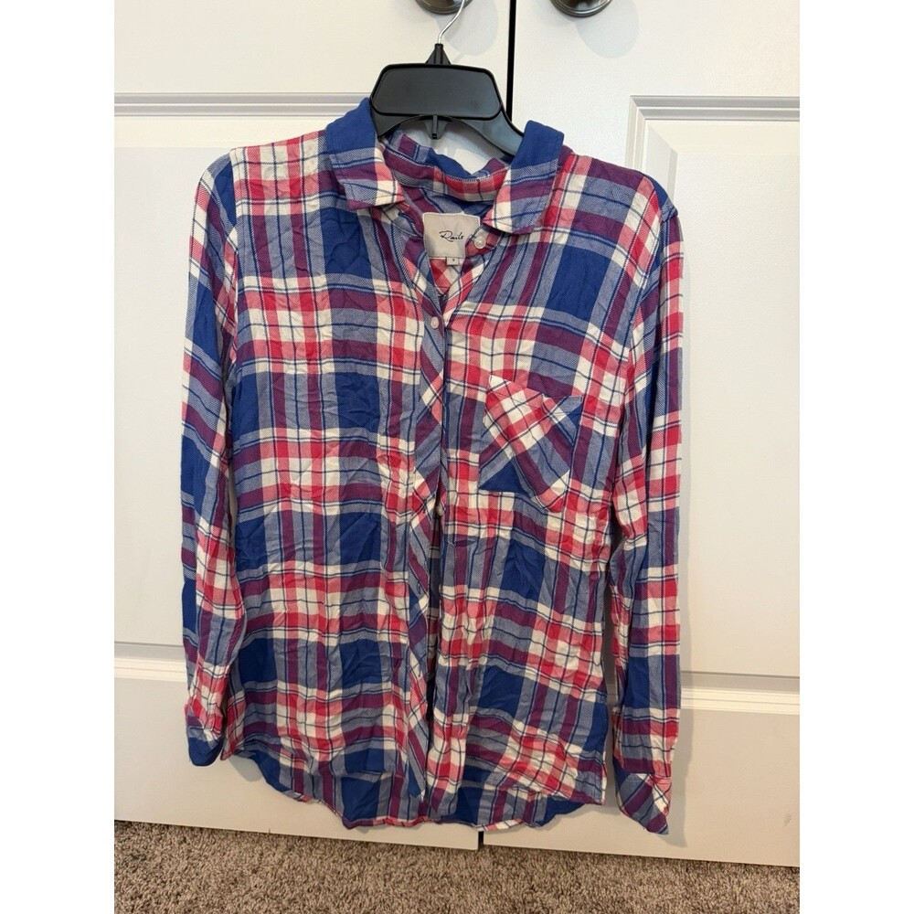 Rails Hunter Plaid Shirt Women's Small Blue Pink White Rayon Button Down